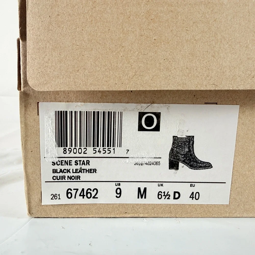 Clarks Scene Star Black Leather Ankle Boots‎ Straps Block Heel Women's Size 9M